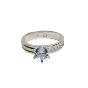 Anillo solitario plata oro